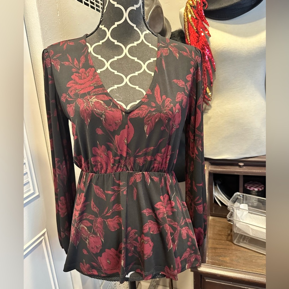 New Veronica M Long Sleeve Top in Burgundy and Black